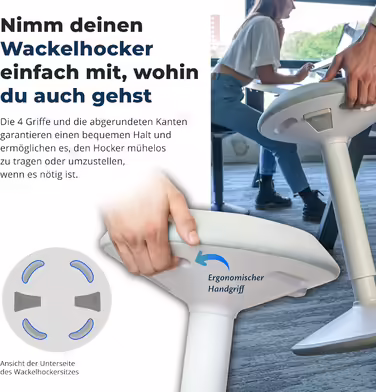 Backerz Ergonomic Chair - Office Chair with 55-80 cm Height Adjustment - Sitting and Standing Chair - Wobble Chair - Work Chair for Home and Office - Upholstered with Water-Repellent Fabric, White (60cm, Matte White)