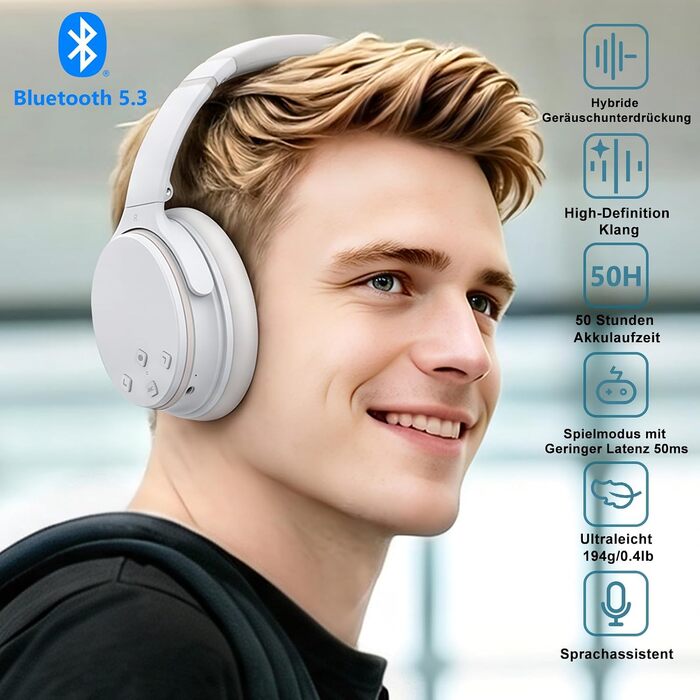 Бездротові навушники-вкладки Srhythm NC25 з активним шумозаглушенням (ANC), Bluetooth, NFC, HiFi звук, 40 мм динаміки, вбудований мікрофон, складані (Колір: Туманно-білий)