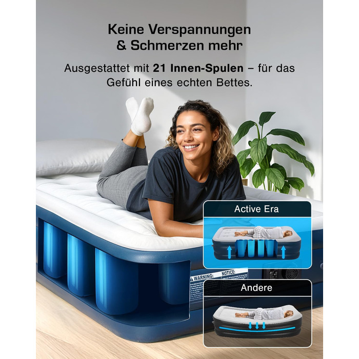 Активна Ера Преміум Надувний Матрац для Сну 1 Особа з Електричною Помпою та Вбудованим Подушкою, 99x188x36.5 см - для кемпінгу та гостей