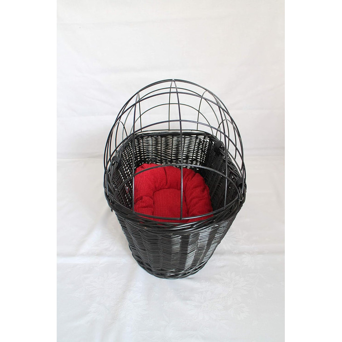 Корзина для велосипеда для перевезення вантажу з ротангу з металевою сіткою та подушкою, чорна XL або XXL. Підходить для собак та інших тварин. Розміри: XL (56 x 36 x 45 см) з подушкою.