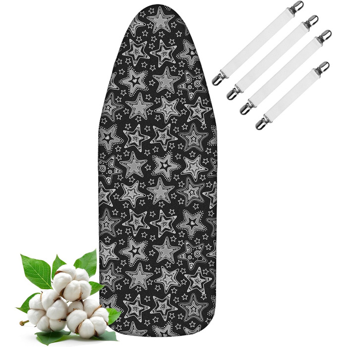 Покриття для прасувальної дошки LaFleurs® 150x50 см – бавовна з комфортним наповнювачем, фіксатор, для парових станцій, чорний, XL