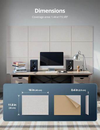 Акустичні панелі для шумоізоляції стін прямокутні, самоклеючі панелі з високою щільністю для звукопоглинання та декору, 30x40x0.9 см, 12 шт, колір верблюжий