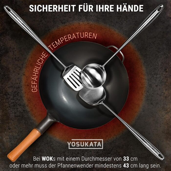 Набір кухонних аксесуарів YOSUKATA: вок, шумовка, лопатка (3 шт.) з нержавіючої сталі 43 см