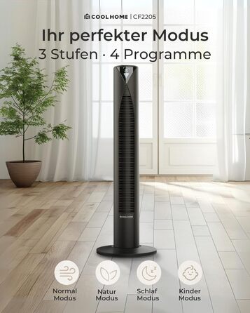Турбовентилятор CoolHome CF2206 з пульт керування: тихий, з таймером, безпечний для дітей, 96 см (чорний)