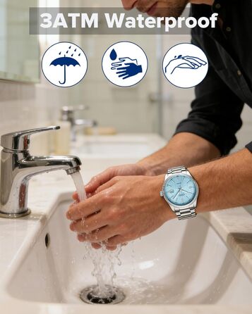 Чоловічий годинник CIVO з нержавіючої сталі: аналоговий годинник для бізнесу з датою, що світиться - водонепроникний для роботи та відпочинку. Стильний подарунок для чоловіків (сріблястий, синій)