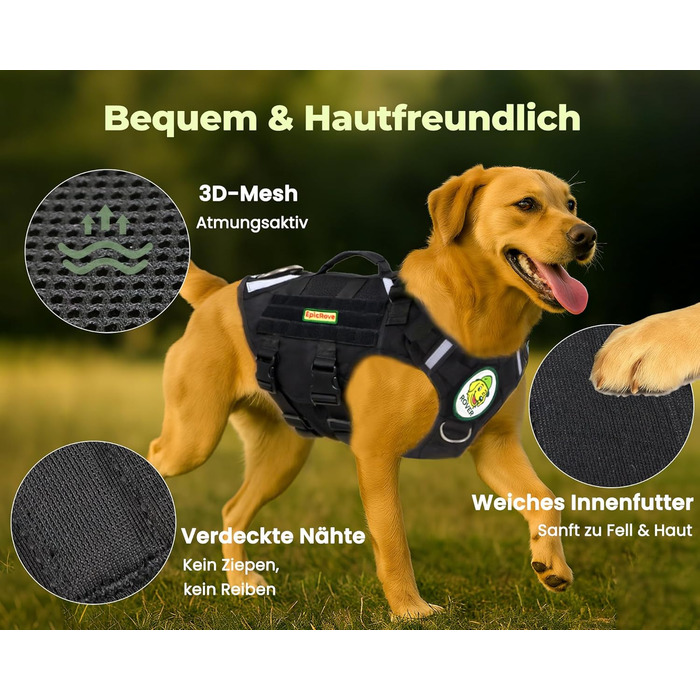 Нашийник для собак середніх та великих порід RoveVest Air: легкий, дихаючий, регульований, для прогулянок та активного відпочинку. Чорний, розмір M