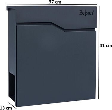 Поштова скринька Zelsius Wave з відділенням для преси, антрацит RAL 7016, з механізмом плавного закриття | Настінна або стійкова установка