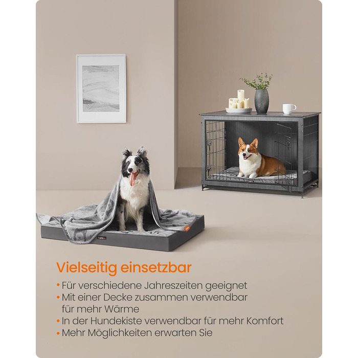 Ліжко для собак Feandrea, знімний водонепроникний матрац, розмір M (76 x 51 x 8 см), для маленьких та мініатюрних собак, сірий, PGW241G01