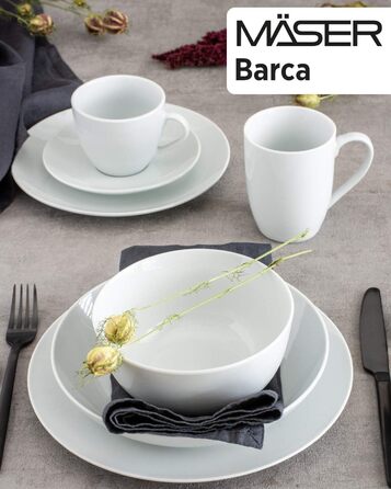 MÄSER Barca Series, Extensive Dinnerware Set for 8 People, 68-Piece Combination Service in a Modern, Rimless Shape, Round, White Complete Service 68-Piece, 8 People.