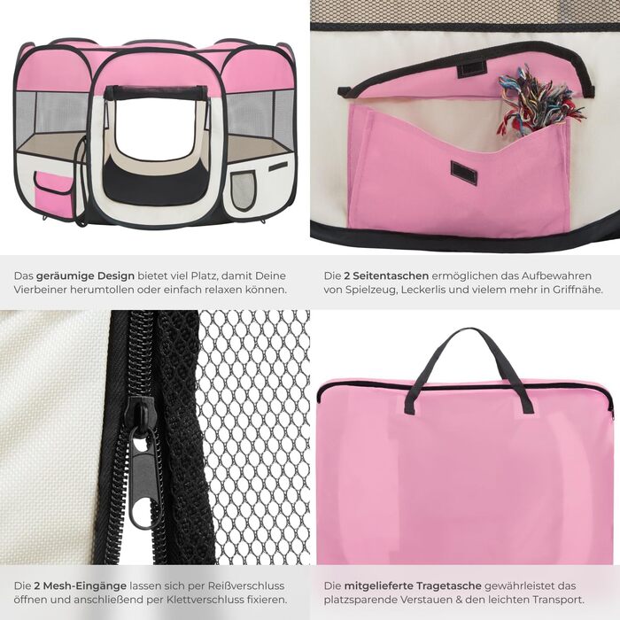 Тектейк® вольєр для цуценят, вольєр для тварин, вигульне місце для собак, котів, кроликів, вигул, вольєр для дому або кемпінгу - загородження для собак, ґрати для собак, вольєр для вигулу, вольєр для дрібних тварин - рожевий