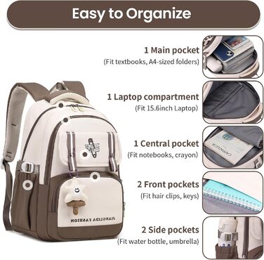 Дитячий рюкзак IvyH для дівчаток - стильний шкільний рюкзак, водонепроникний, великий, для 3-6 класів, фіолетовий (8536# Braun)