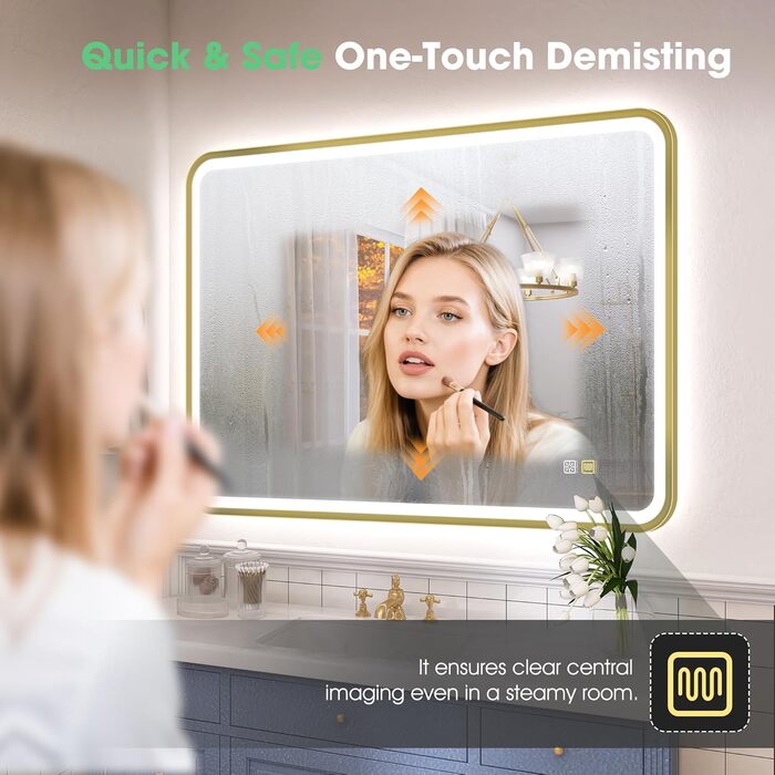 Дзеркало для ванної кімнати S'bagno з підсвічуванням 100x70 см, з алюмінієвою рамою, антизапарник, 3000-6500K, функція пам'яті, IP44, горизонтальне/вертикальне, чорне