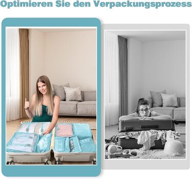 Органайзери для валізи OBSGUMU, набір 9 шт. - Кубики для пакування, косметичка, аксесуари для подорожей (блакитний)