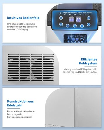 Льодогенератор Wilprep з автоочищенням, 22 кг/24 год, нержавіюча сталь, LCD-дисплей - для дому, офісу, ресторану, бару