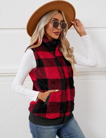 Жіночі теплі рукавички з флісу IECCP для осені та зими. Теплі рукавички з флісу для жінок, осінній/зимовий стиль, чорно-білий принт у клітинку (червоно-чорна клітинка), розмір S