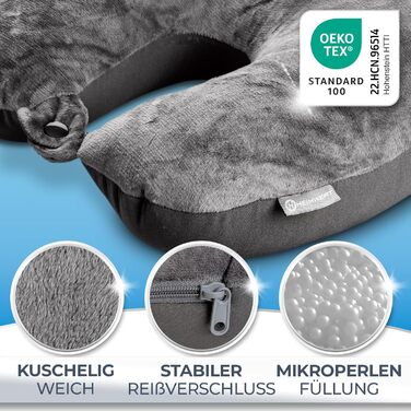 Подушка для шиї 2-в-1 з мікроперлами, 37x27 см - Подушка-воротник для подорожей (сіра)