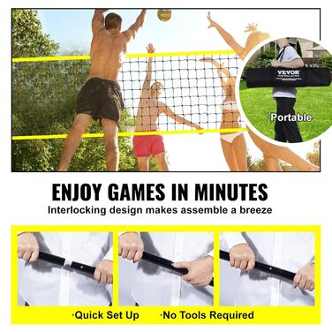 VEVOR Adjustable Height Volleyball Net Set - Portable Beach Volleyball Net for Outdoor Play - Includes Volleyball & Carry Bag - Perfect for Garden, Beach, Lawn