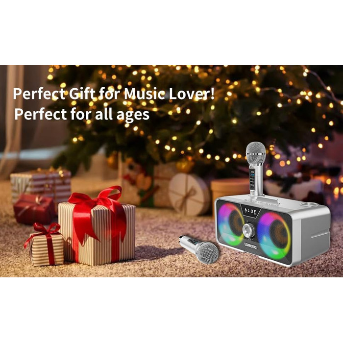 Портативна караоке-машина з Bluetooth, 20W, 2 бездротові мікрофони, PA-система для дому, вечірки, церкви, пікніка, відпочинку на природі (сіра)