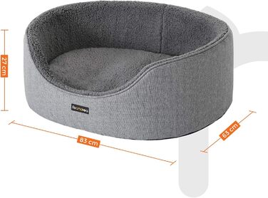 Feandrea Dog Bed, Dog Basket, Reversible Cushion, 73 x 60 x 27 cm, PGW031K01 (Gray, L 83 x W 63 x H 27 cm)