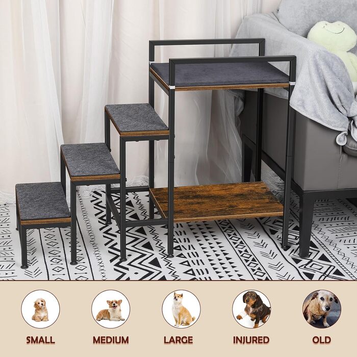 Сходинка для тварин до вікна, багатоярусне ліжко для собак з сходинками, 4-ступенева сходинка для високих ліжок для маленьких собак та котів, 4 яруси з місцем для зберігання