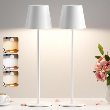 Настільна LED лампа акумуляторна бездротова 2 в 1, димується, з USB-C зарядкою, 3 режими світла, біла - набір 2 шт.