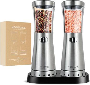 Salt and Pepper Grinder Electric 2-Piece Set with USB Rechargeable, Improved 4.5oz Large Capacity Spice Grinder Electric, Adjustable Coarseness with LED Light, Ideal for the Kitchen