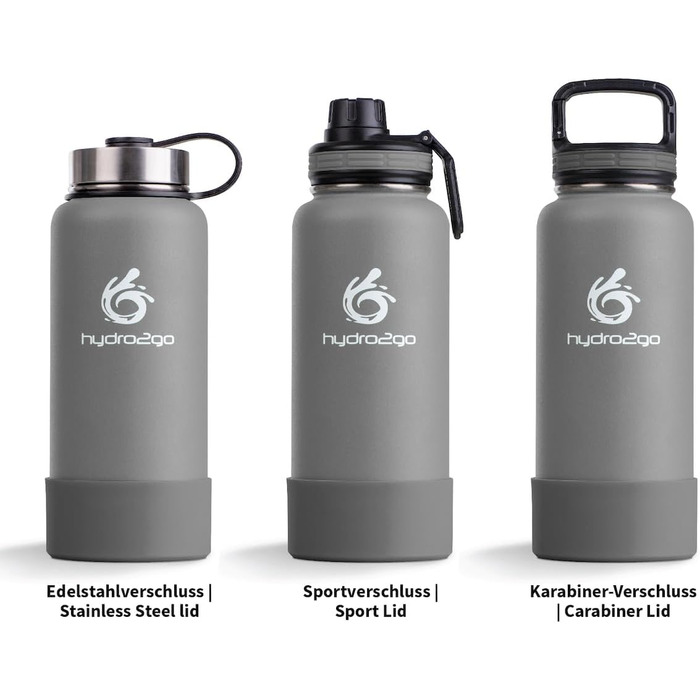 Термофляга Hydro2Go Edelstahl X-AlpsBottle 1000 мл, сіра, з 3 кришками, вакуумна ізоляція