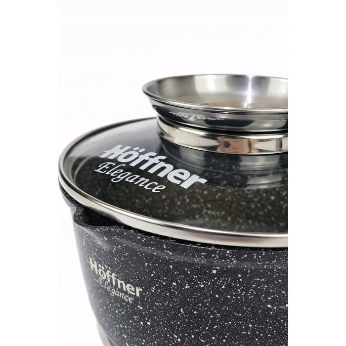 Набір каструль Hoffner, алюміній з мармуровим покриттям, чорний, 17 предметів