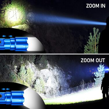 Ліхтарик Blukar LED акумуляторний, надзвичайно яскравий, з регулюванням фокусу, 5 режимів, водонепроникний IP67, для кемпінгу, туризму, риболовлі та надзвичайних ситуацій (Блакитний)