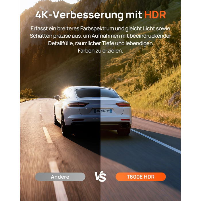 Автомобільний відеореєстратор 70mai T800E 4K 3-канальний (передній, внутрішній, задній) з HDR, ІЧ-нічним баченням, GPS, WiFi 6 та карткою пам'яті 64GB