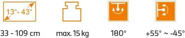 Кронштейн настінний для телевізора в кемпер/причіп HC2-3L, поворотний, з нахилом, VESA, 13-43 дюйми (33-109 см)