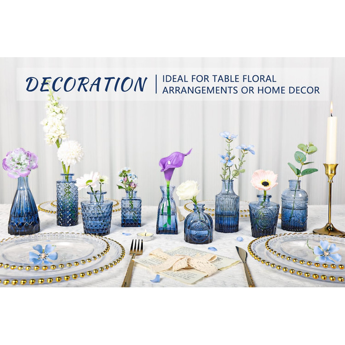 Набір ваз Knospenvasen (12 шт.): міні вази для декору столу, рустикальний стиль, блакитний колір