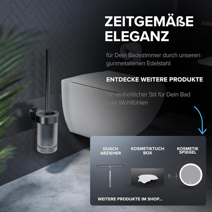 Набір для чищення унітазу Ovimar Finnkona з кріпленням на стіну без свердління | Силіконова щітка для унітазу | З вентиляцією | З порошковим покриттям з нержавіючої сталі | Замінний насадок для унітазу