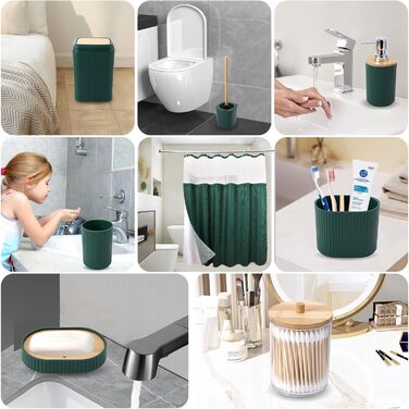 Комплект аксесуарів для ванної кімнати: душовий завіс та килимки (темно-зелений)