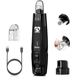 Електричний шліфувальник для собак та котів Casfuy Neue 6-Gang – тиха робота, 2 LED, 7 годин роботи, для собак великих, середніх та малих порід, чорний