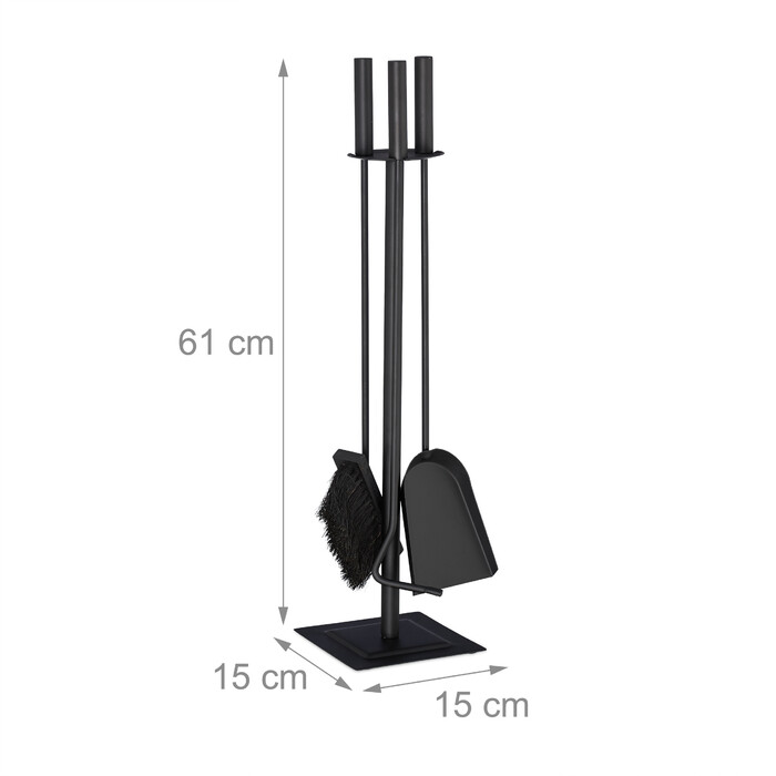 Relaxdays Fireplace Set, 4-Piece, Black