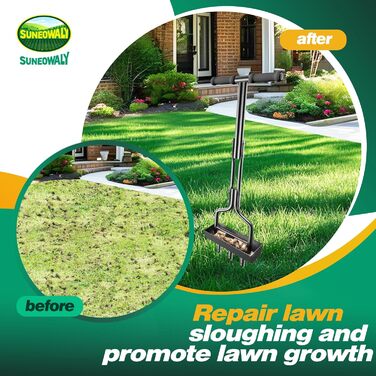 SUNEOWALY Lawn Aerator, Aerifier for Lawns, Hollow Spoon Lawn Aerator with Collection Basket, 3-Core Lawn Aerifier, Hollow Spoon Aerator, Hollow Tines for Compacted Soils and Lawns, Garden, Yard, Black