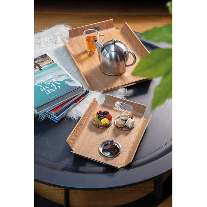 Bredemeijer brown curved rectangular wooden tray, 44.5 cm