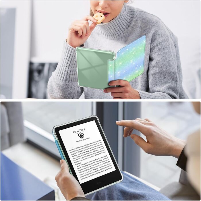 Чохол Fintie для Kindle 6 (11-го покоління) 2024/2022, прозомий, м'який TPU з авто-сном/пробудженням, для Kindle Basic 2024, Agavengrün (блискучий зелено-блакитний)