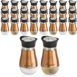 Набір для солі та перцю Com-Four® з нержавіючої сталі та скла (2 шт.) - дозатор спецій, контейнер для приправ з написом, для кухні та ресторану (24 шт. - мідний колір)