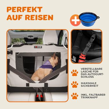 CADOCA® Collapsible Dog Carrier - Portable & Breathable Pet Travel Box - Large 60x42x44cm Grey