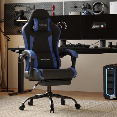 Геймерське крісло Nexthra Ergonomisch з підставкою для ніг, до 180 кг, блакитне. Офісне крісло для геймінгу та роботи, з регульованою спинкою 150°