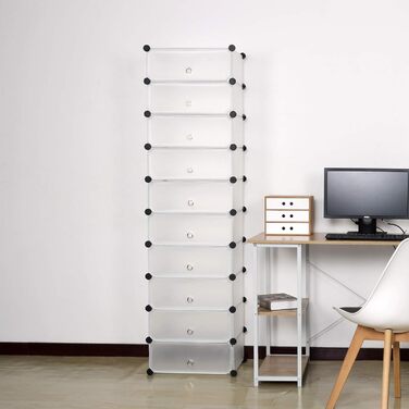 WOLTU Shoe Box, Shoe Storage, Set of 10, Stackable Design, for 20 Pairs, with Door, Hooks, 40x30x170 cm, White (47 x 35 x 170 cm, White)