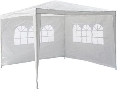 PE Pavilion Party Tent with 2 Side Panels for Garden, Terrace, Market, Camping, Festival as a Shelter and Canopy, Waterproof 3 x 3 m (White)