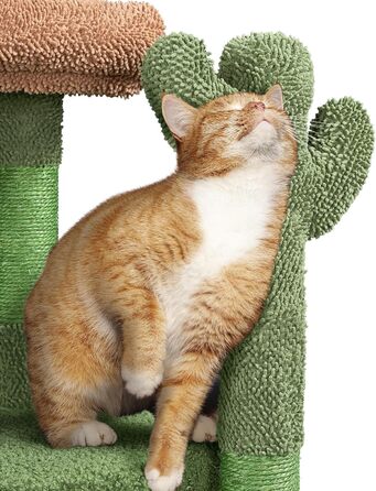 Yaheetech Cat Tree Cactus, Height 106.5 cm, Stable Cat Tree Climbing Tree with Viewing Platform, Cat Cave, Lounging Bed, Sisal Posts, Green/Brown