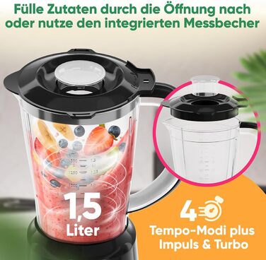 Міксер Clatronic® UM 3826 500W: 1.5л, нержавіюча сталь, подрібнення льоду, 3 швидкості, Turbo-функція, чорний