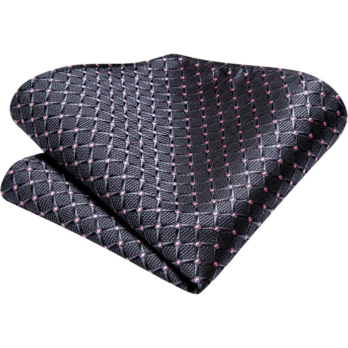 Чоловіча краватка Hi-Tie шовкова, сіро-рожева картата, формальна, з кишеньковою хустинкою та затискачем для краватки, набір для весілля та бізнесу