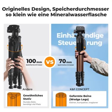 Штатив K&F Concept S255A3+BV01: Легкий штатив з сумкою, для камери/DSLR/відеокамери, з підтримкою смартфонів та планшетів (190см, 2-в-1)