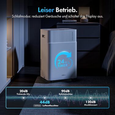 Електричний осушувач повітря VonHaus 20л/добу з Wi-Fi, для підвалу та приміщень до 20м², з таймером та шланг для відведення конденсату, сумісний з Alexa & Google Home