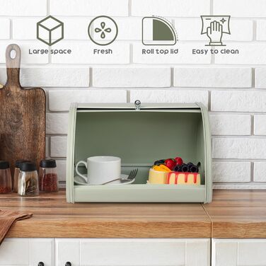 Металева хлібниця HollyHOME для кухні, салатовий колір